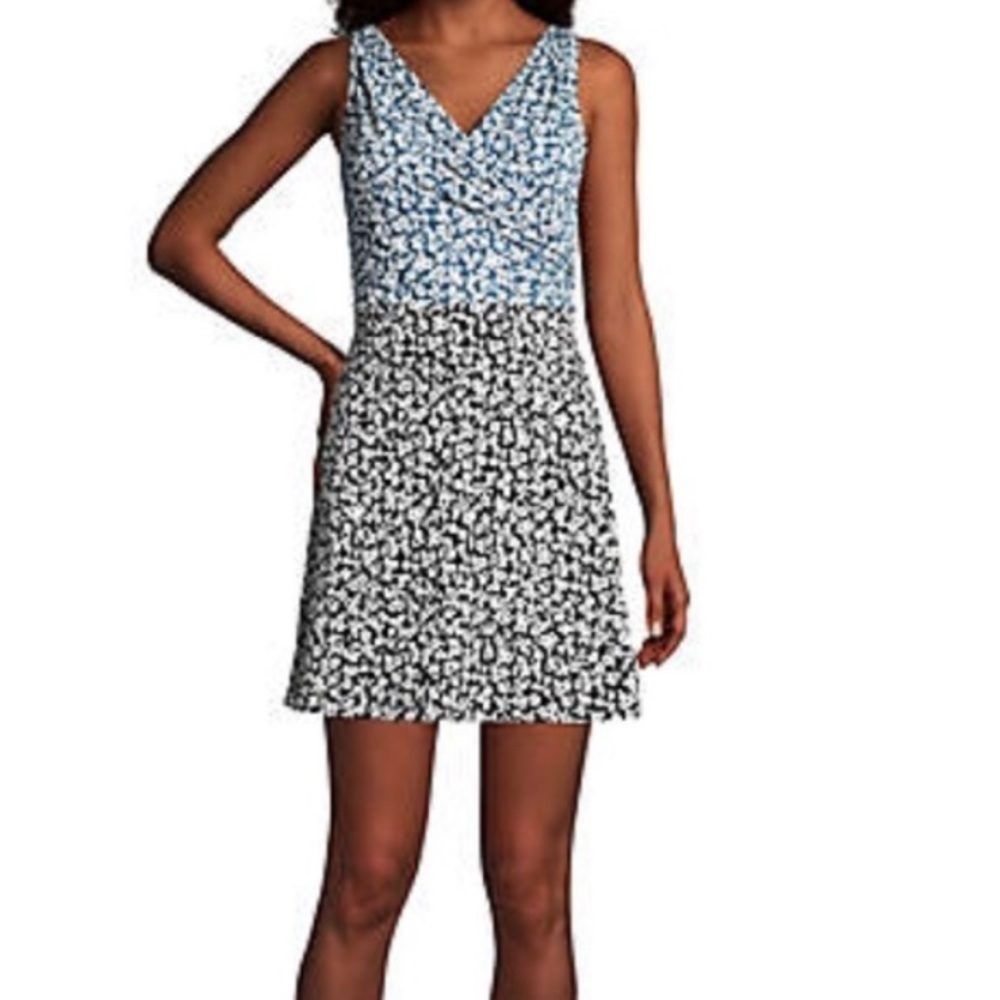 Lands End Surplice Swim Dress Front Twist Top Blue Black Size 2